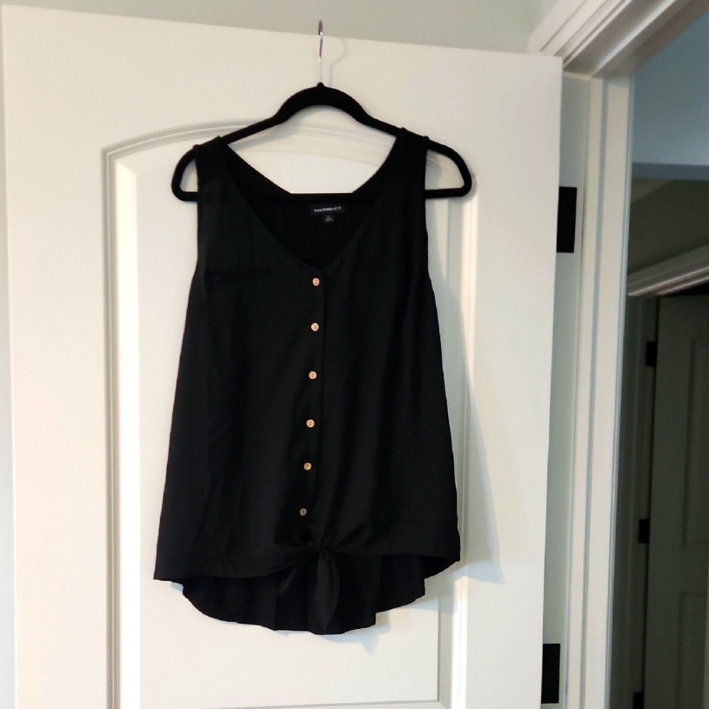 Black Sleeveless Top with Button Detail